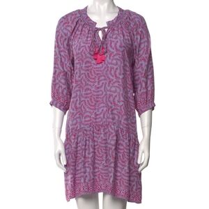 Natalie Martin Fiore Silk Dress - Block Print Blue & Pink Drop Waist Mini Size S